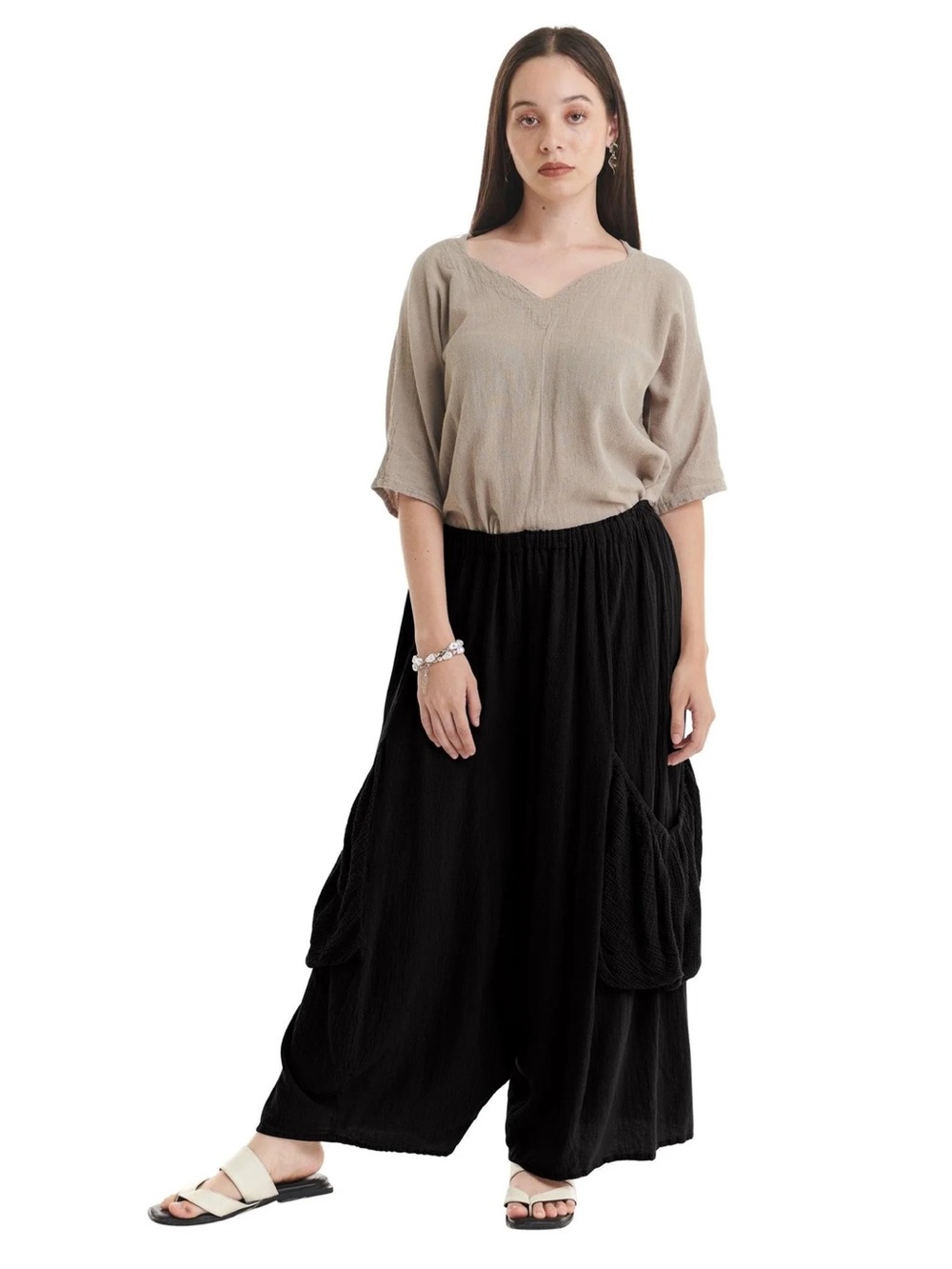 Oh My Gauze! Black Boho Cotton Gauze Pants L Harem Wide Leg Balloon Lagenlook
